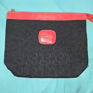 Celine Red and Black Cosmetic Bag with Embossed Design